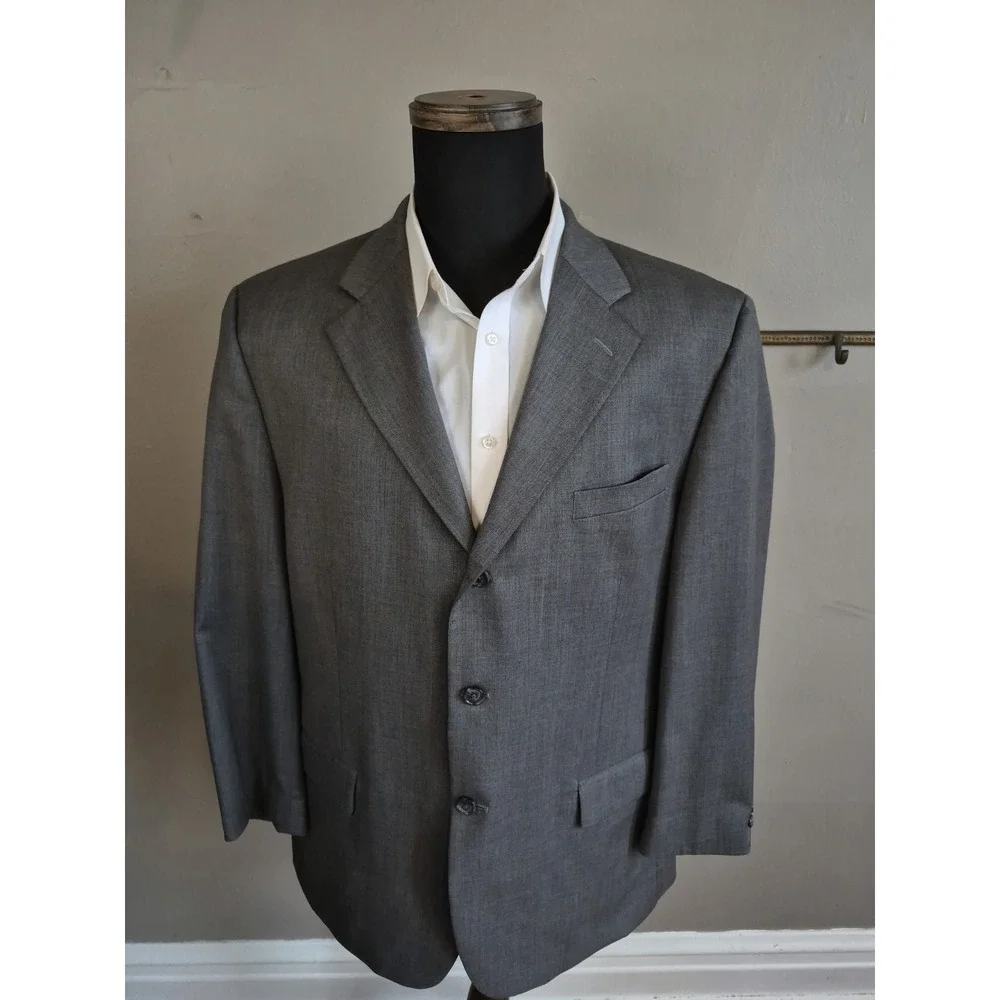 Paul Fredrick Mens Wool Cashmere Sports Coat 44R Gray 3 Button Blazer